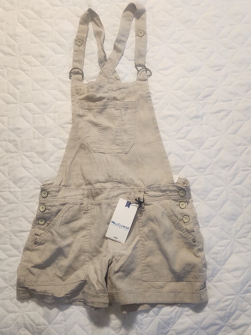 Wallflower Beige Cotton Short Overalls